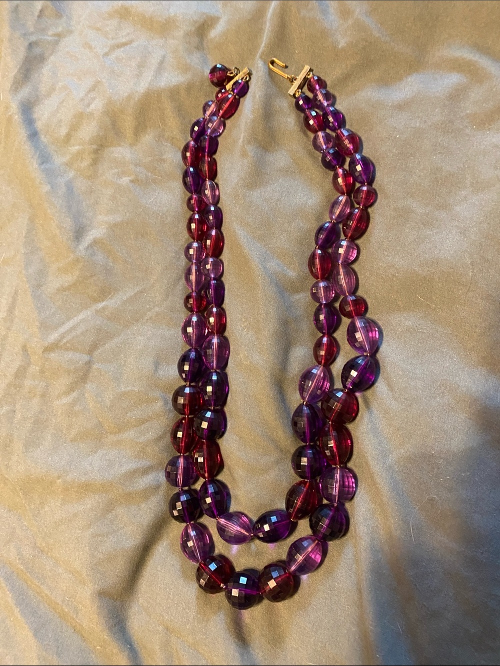 Vintage Purple Beaded Double Strand Necklace 22”